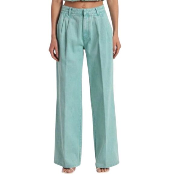 AVEC LES FILLES High Waist Wide Leg Jeans In Aloe Mist - Picture 1 of 12